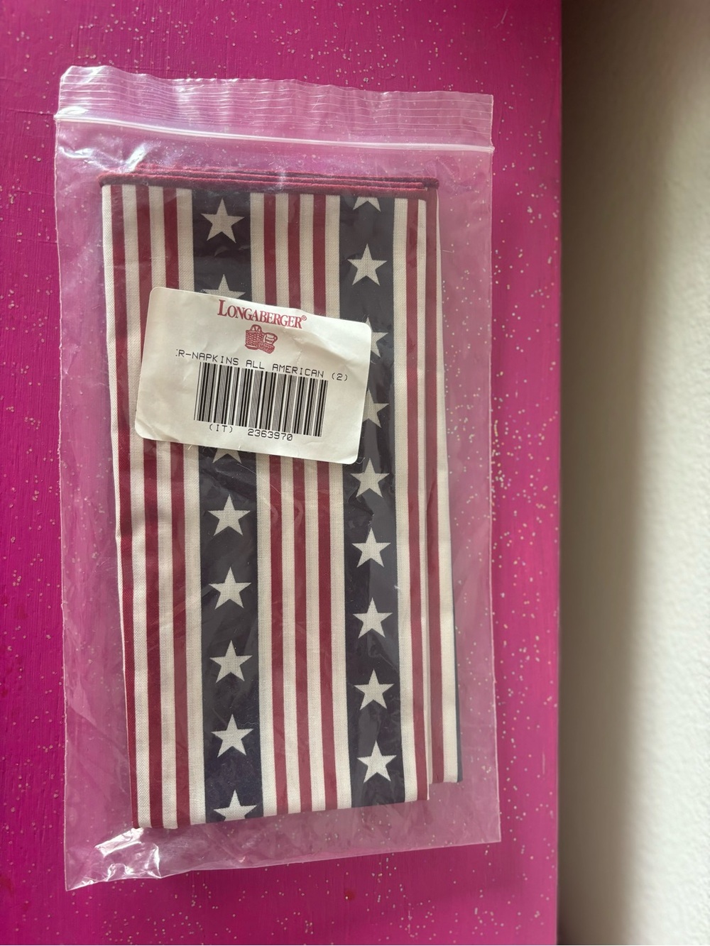 Longaberger All American Stars & Stripes Napkins in Red, White, Blue, (2), NWT